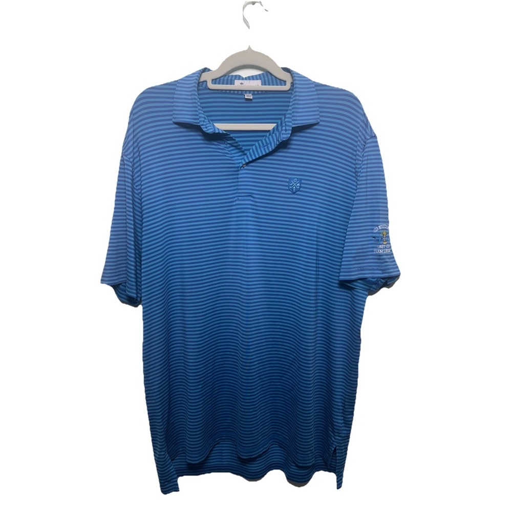 Peter Millar Men's Golf Polo Size LG  Blue Stripe Greystone Grey Cup Team Legacy
